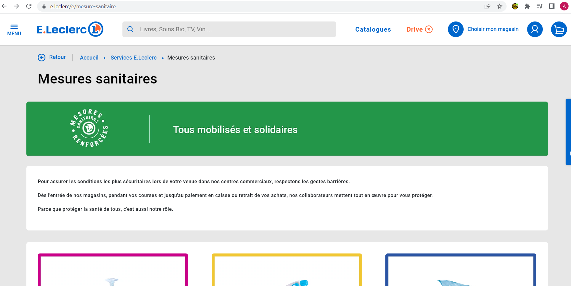 mesures-sanitaire.leclerc website screenshot